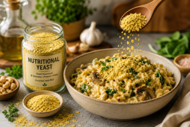 nutritional yeast flakes used in creamy vegan pasta recipe