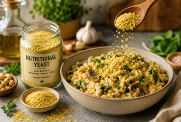 nutritional yeast flakes used in creamy vegan pasta recipe