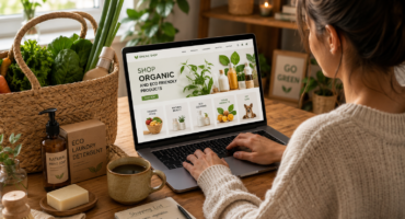 woman shopping for organic and eco-friendly products online from home