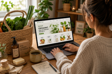 woman shopping for organic and eco-friendly products online from home
